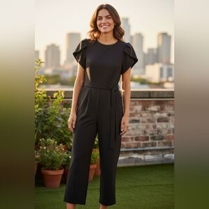 Calvin Klein charcoal Gray tulip sleeve jumpsuit tie waist sz 6